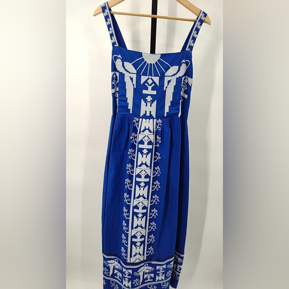 Farm Rio Macaw Embroidery Linen Blend Maxi Dress - Picture 4 of 5